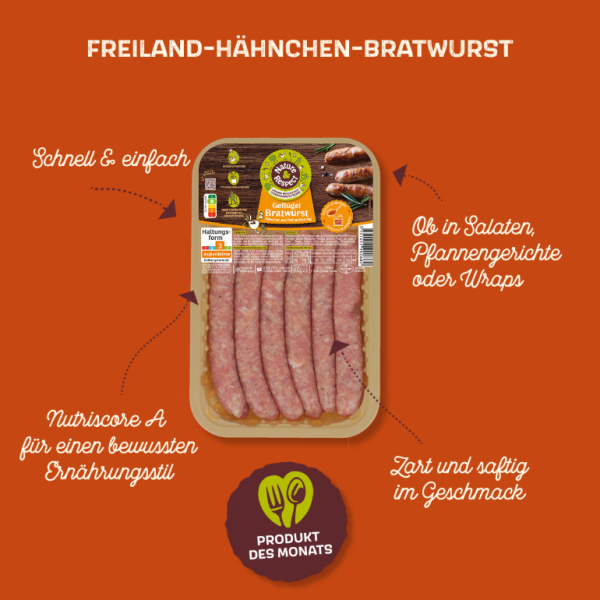 Produkt des Monats – Nature & Respect Freiland-Hähnchenbratwurst Produkt des Monats – Nature & Respect Freiland-Hähnchenbratwurst