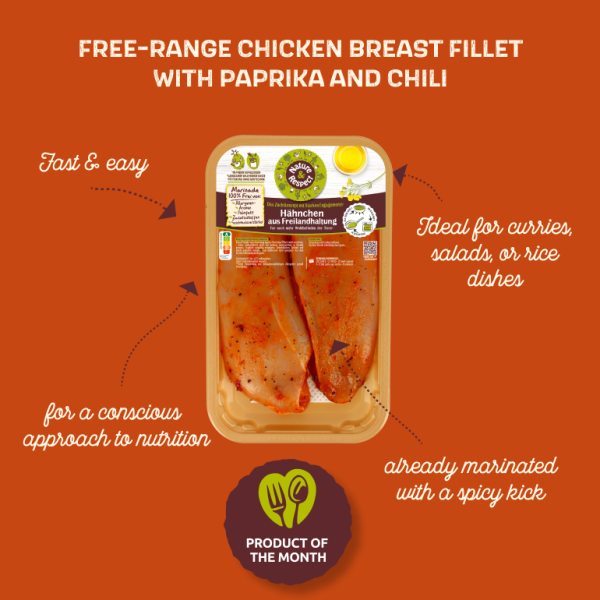 Produkt des Monats – Nature & Respect mariniertes Freiland-Hähnchenbrustfilet Paprika Chili Produkt des Monats – Nature & Respect mariniertes Freiland-Hähnchenbrustfilet Paprika Chili