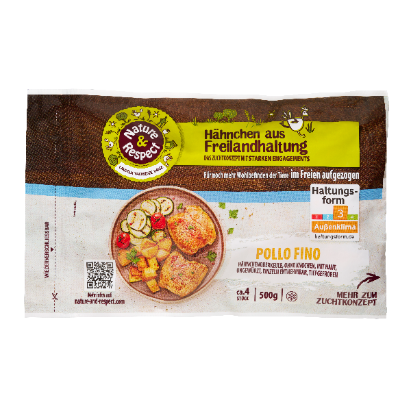 Freiland Hähnchen Pollo Fino, mit Haut, ohne Knochen - tiefgekühlt