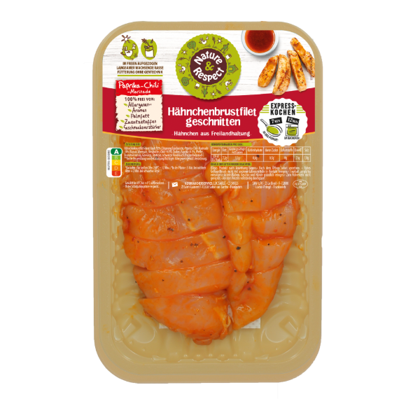 Freiland Hähnchen-Brustfilet geschnitten – Paprika Chili