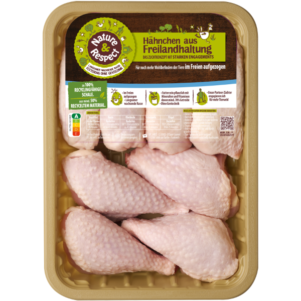 Freiland Hähnchenschenkel geteilt  4 Oberschenkel + 4 Drumsticks