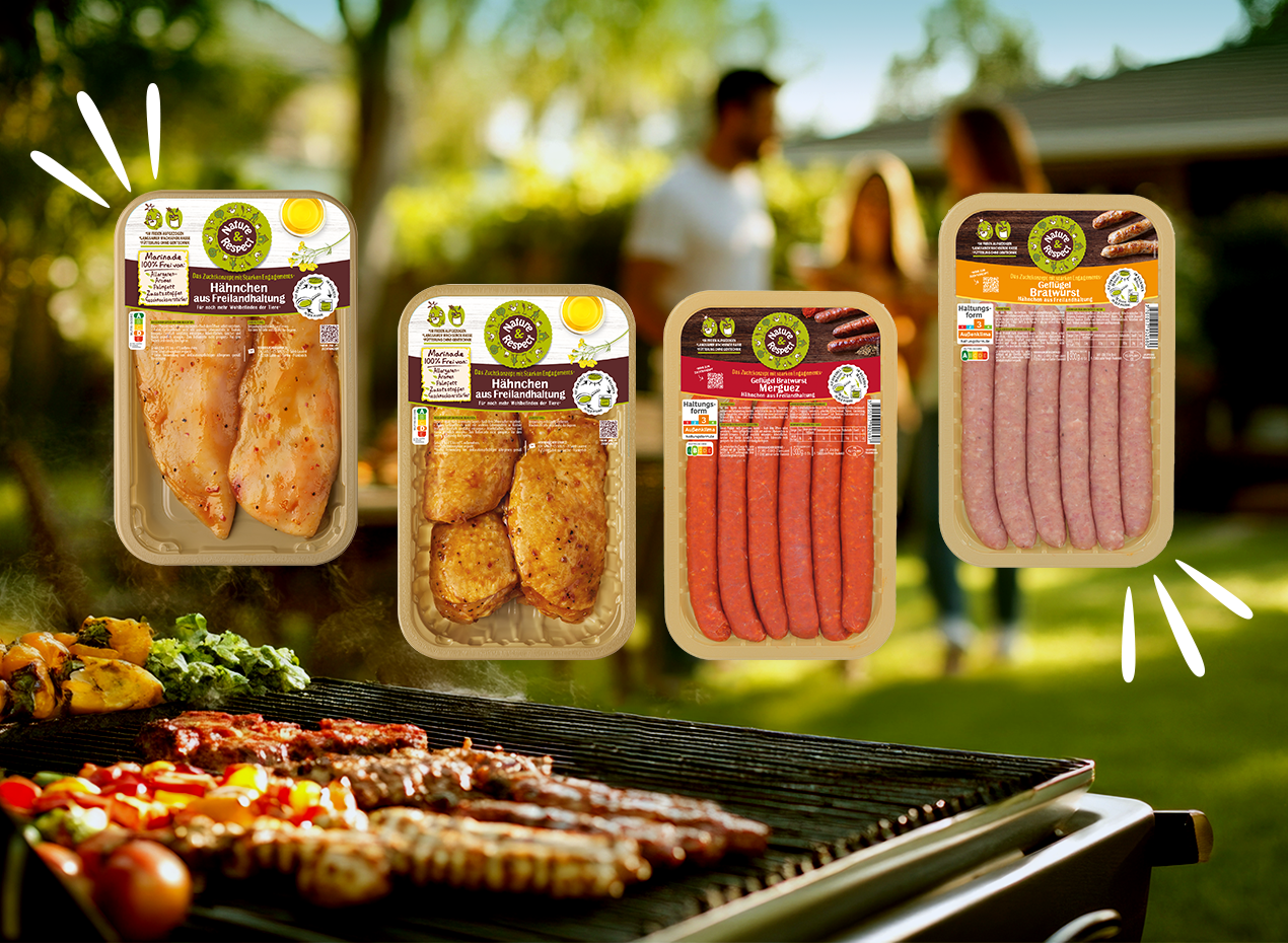 Nature & Respect marinierte Hähnchenteile und Würstsortiment